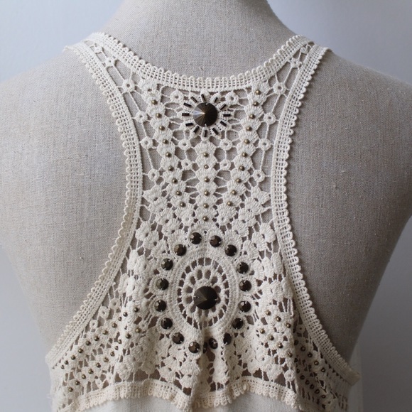 NWOT Cream Open Front Vest w/Embellished Racerback - Picture 5 of 8